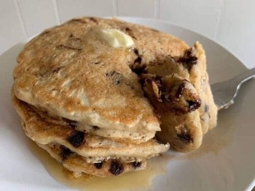 healthy vegan chocolate chip oatmeal pancakes