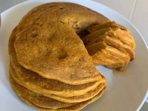 moist pumpkin oat flour pancakes